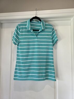 Nike Teal & White Striped Dri-FIT Polo